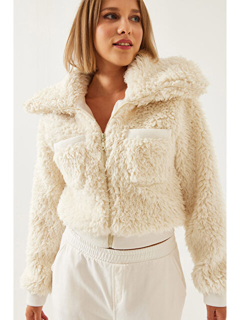 SHADE Kadın Balıkçı Yaka Beli Lastikli Pelüş Mont - S000375187-19928