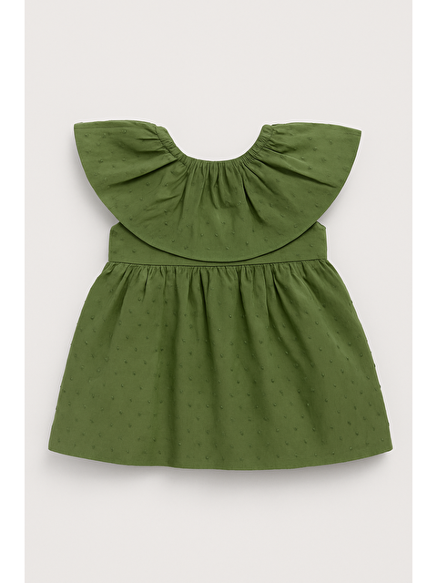 Magu Kız Çocuk Pamuklu Haki Jakarlı Fırfırlı Elbise - Yazlık Model - S000491906-18194