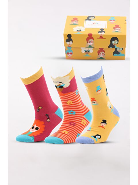 Katia And Bony Kadın Çiçek ve Kadın Desenli 3'lü Kutulu Soket Çorap - S000222948-23173