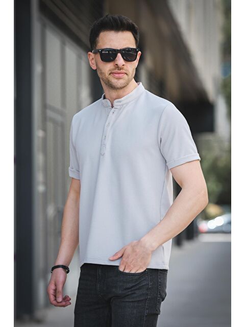 Oksit Cole Slim Fit Esnek Elastanlı Yarım Düğmeli Kısa Kol Hakim Yaka Erkek Tişört - S000391751-20600