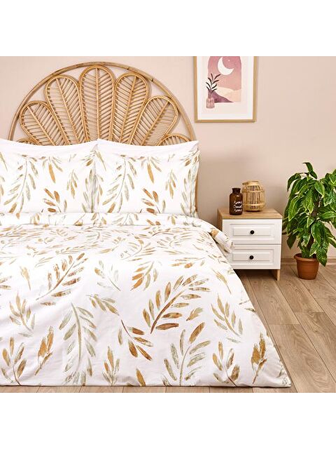 Evidea Soft Bulong Çift Kişilik Nevresim Takımı - Ekru / Yeşil - S000363323-5409