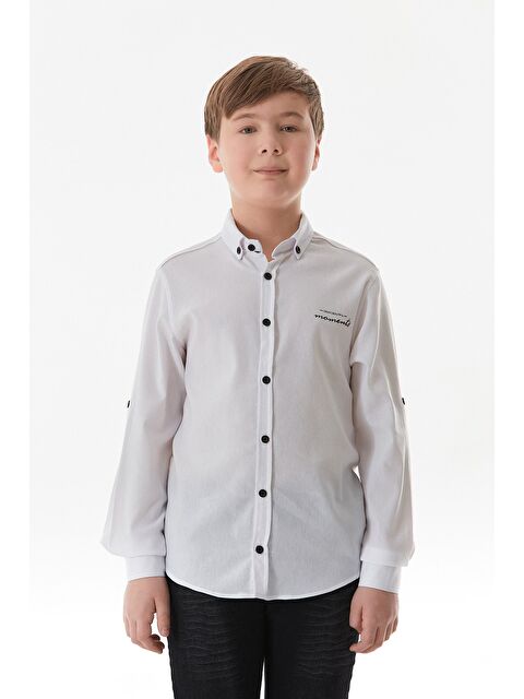 Fullamoda Yazı Baskılı Kolu Katlamalı Erkek Çocuk Gömlek - S000380850-20063