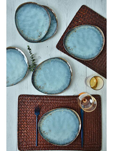 Keramika Reaktif Turkuaz Trior Pasta Tabağı 22 Cm 6 Adet - S000157106-23173