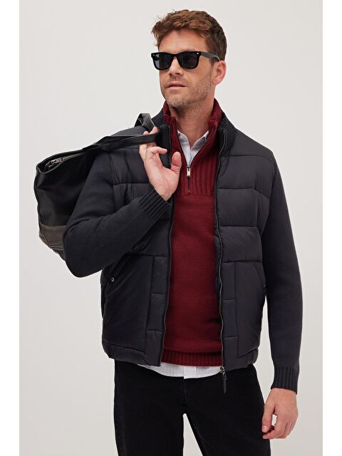 TUDORS Erkek Regular Fit Klasik Kesim Fermuarlı Çift Cepli Sıcak Tutan Dik Yaka Siyah Mont - S000521939-19351