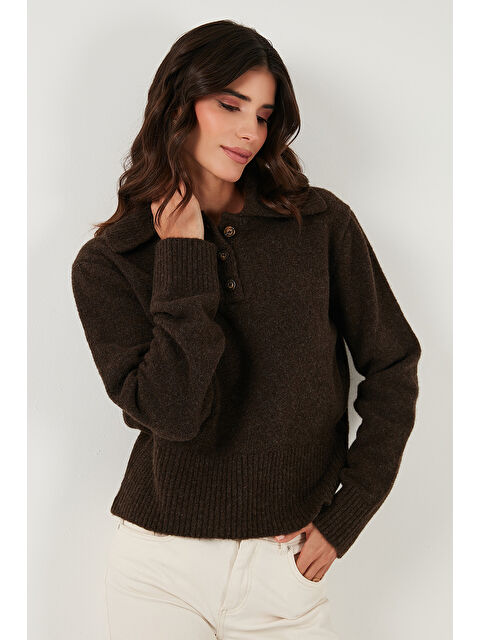 Lela Yün Karışımlı Regular Fit Düğmeli Polo Yaka Kazak 4617019 - S000480622-19413