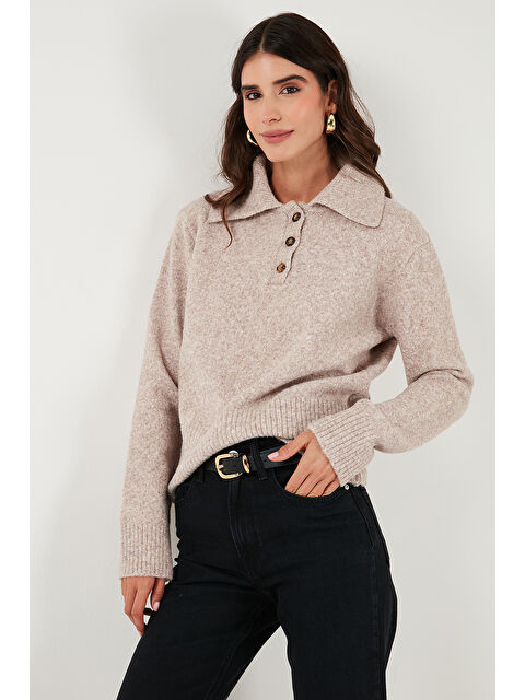 Lela Yün Karışımlı Regular Fit Düğmeli Polo Yaka Kazak 4617019 - S000480622-26429