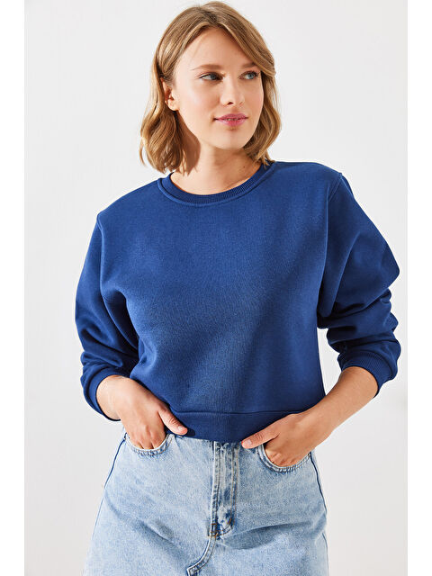 SHADE Kadın Bisiklet Yaka Şardonlu Basic Crop Sweatshirt - S000271746-21164