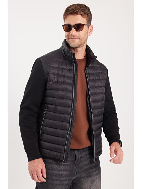 TUDORS Erkek Relax Fit Rahat Kesim Kapitone Kollar Triko Çift Cepli Sıcak Tutan Siyah Mont - S000521941-19351