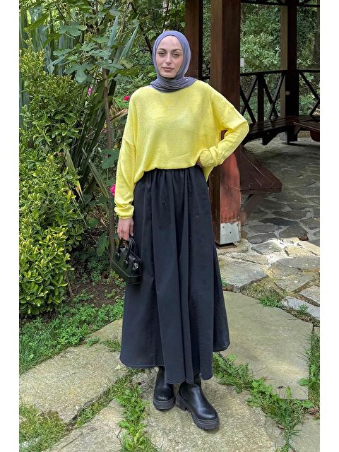 Lamelif Kayık Yaka Triko Kazak Sarı - S000517981-20072