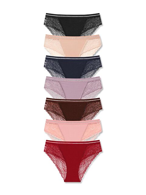 Hnx İnterlok Kumaş Dantel Detaylı Yüksek Bel Kadın Külot 7'li Paket - S000207244-27074