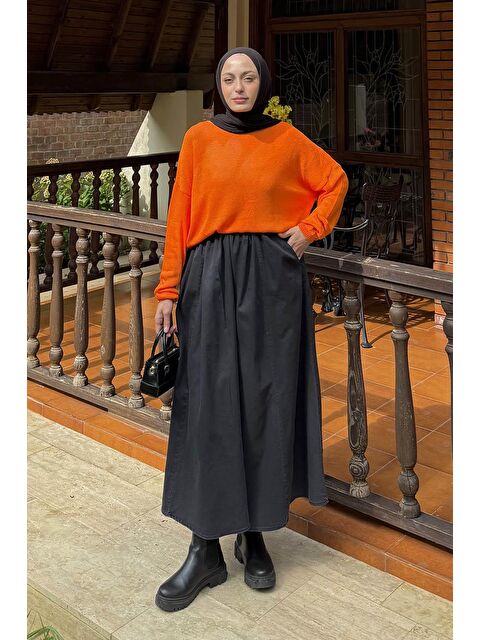 Lamelif Kayık Yaka Triko Kazak Oranj - S000517981-20013