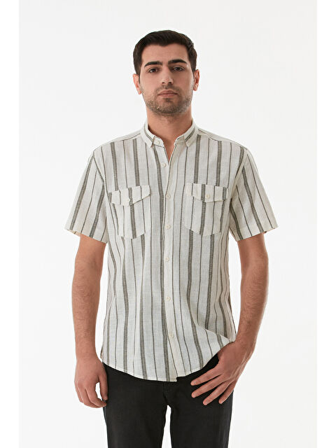 Fullamoda Çizgili Çift Cepli Düğmeli %100 Pamuk Gömlek - S000380651-18547