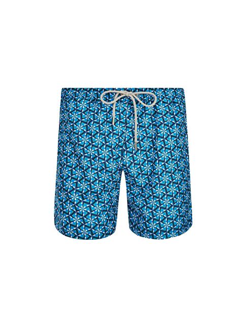 LAPİENO Erkek Deniz Havuz Şortu Desenli Bantly S267 Açık Lacivert - S000191648-19459