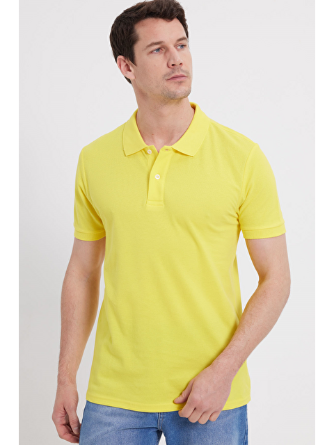 TUDORS Erkek Slim Fit Dar Kesim %100 Pamuk Sarı Polo Yaka Tişört - S000519635-20065