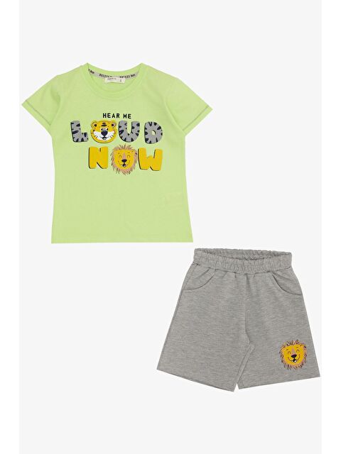 Breeze Erkek Çocuk Şortlu Takım Neşeli Hayvancık Baskılı Cepli Fıstık Yeşili (1.5-5 Yaş) - S000180211-19972
