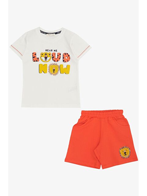 Breeze Erkek Çocuk Şortlu Takım Neşeli Hayvancık Baskılı Cepli Ekru (1.5-5 Yaş) - S000180211-19965