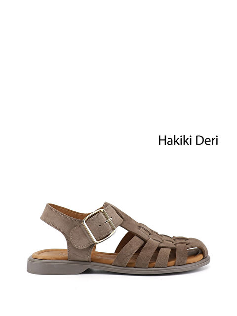 GÖNDERİ(R) Kadın AÇIK VİZON Tokalı Bantlı Burnu Kapalı Hakiki Deri Sandalet