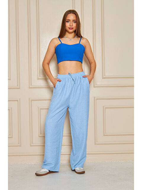 Comstar Kadın Trend Yüksek Bel Lastikli B.Mavi Bol Pantolon