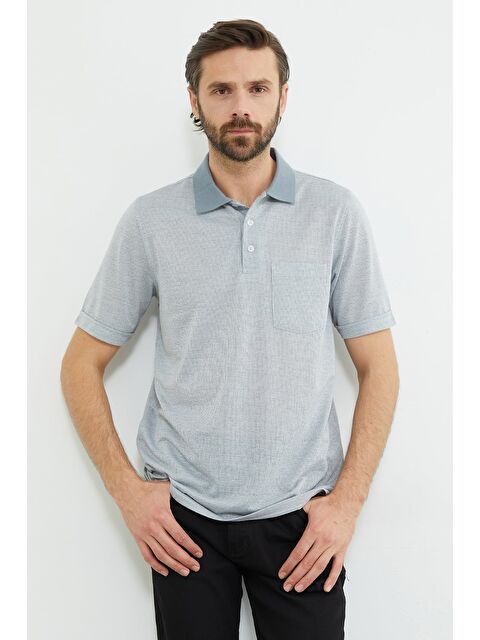 Fullamoda Desenli Düğmeli Polo Yaka Tek Cepli Tişört