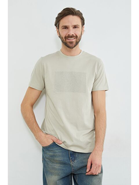 Fullamoda Kabartma Baskılı Bisiklet Yaka Tişört