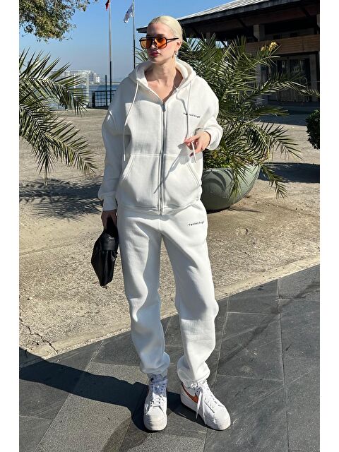 Madmext Ekru Kapüşonlu Fermuarlı Eşofman Takımı Mg2227 - S000299532-19965