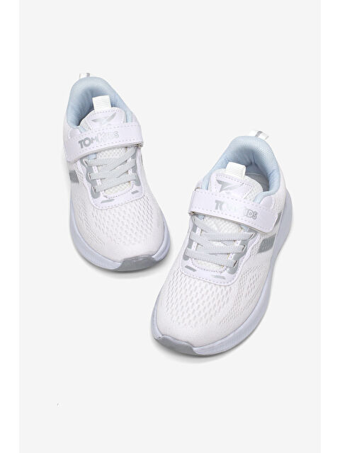 TONNY BLACK Çocuk Unisex Beyaz Gümüş Rahat Kalıp Nefes Alabilen Cırtlı Bağcıklı Sneaker
