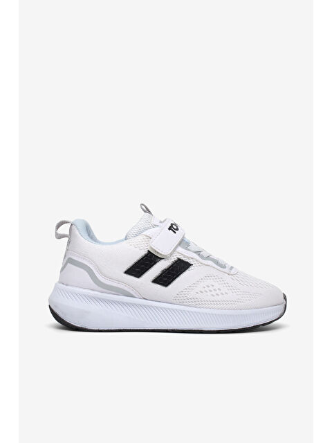 TONNY BLACK Çocuk Unisex Beyaz Siyah Rahat Kalıp Nefes Alabilen Cırtlı Bağcıklı Sneaker