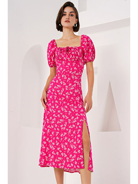 Bigdart 2387 Yırtmaç Detaylı Elbise - Fuşya - S000089492-18686