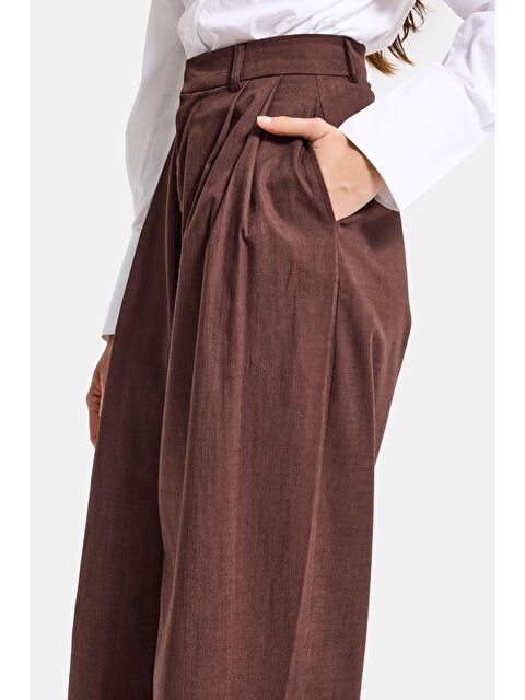 It's Basic Kadın Acı Kahve Palazzo Fit Yüksek Bel Organik Keten Pantolon