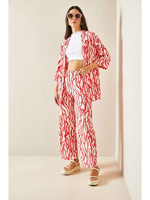 Xhan Pembe Desenli & Dokulu Kimono Takım 5YXK8-48452-20 - S000185435-20024