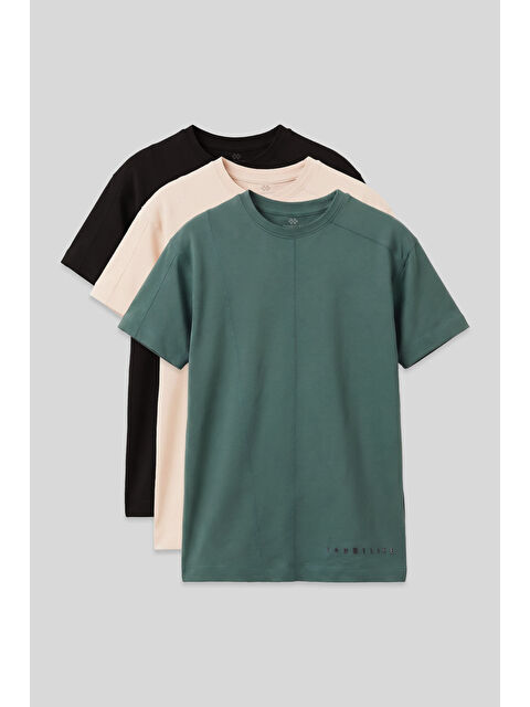 Tommylife Basic Oversize O Yaka 3lü Paket Siyah-Bej-Açık Yeşil Erkek Çocuk T-Shirt - 11297 - S000518354-37423