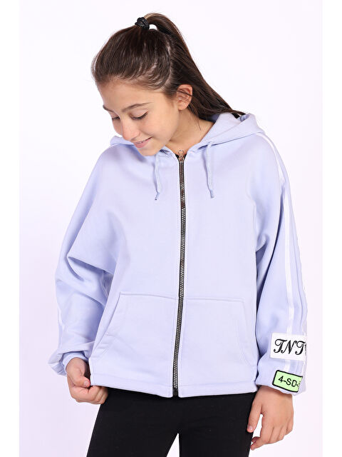 Toontoykids Kız Çocuk Kol Üstü Şeritli Armalı Salaş  Fermuarlı Sweatshırt - S000273812-17234