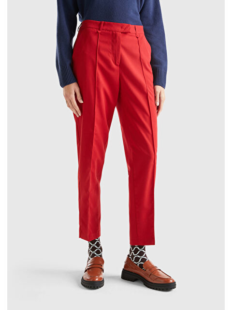 United Colors Of Benetton Kadın Kırmızı Viskoz Karışımlı Regular Fit Pantolon - S000279108-20045