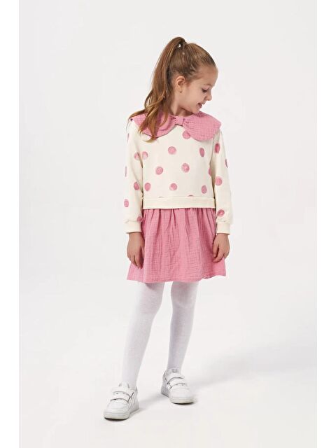 Magu Müslin Yaka Detaylı Puantiyeli Kız Çocuk Elbise 2-5 Yaş - S000491914-20024