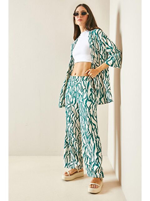 Xhan Yeşil Desenli & Dokulu Kimono Takım 5YXK8-48452-08 - S000185435-18194