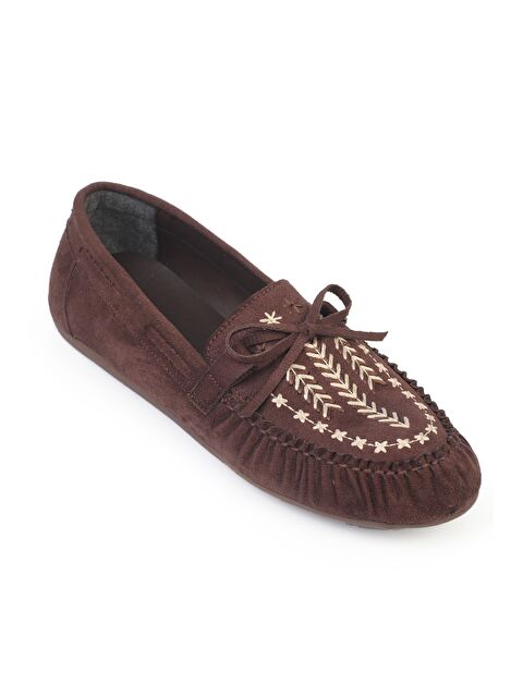 Capone Outfitters Lisabeth Süet Görünümlü Kızılderili Nakışlı Yumuşak Kadın Loafer Ayakkabı - S000514357-29705