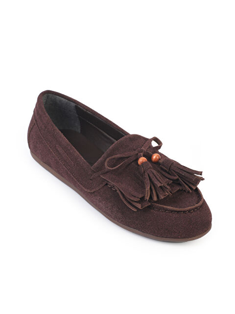 Capone Outfitters Veronique Süet Görünümlü Püsküllü Ahşap Aksesuarlı Yumuşak Kadın Loafer Ayakkabı - S000514359-29705