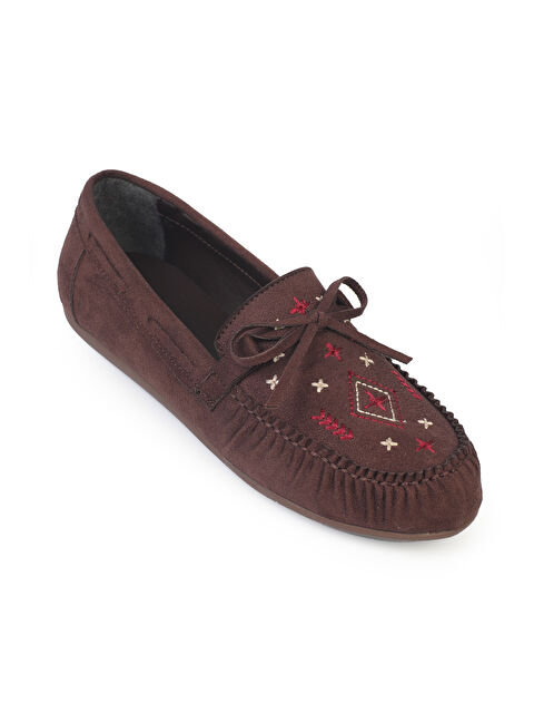 Capone Outfitters Viki Süet Görünümlü Kızılderili Nakışlı Yumuşak Kadın Loafer Ayakkabı - S000514362-29705
