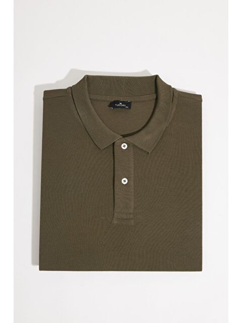 TUDORS Erkek Big Size Büyük Beden %100 Pamuk Düz Pike Haki Polo Yaka Tişört - S000519641-18547