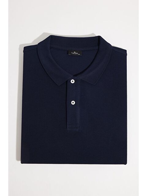 TUDORS Erkek Big Size Büyük Beden %100 Pamuk Düz Pike Lacivert Polo Yaka Tişört - S000519642-21164