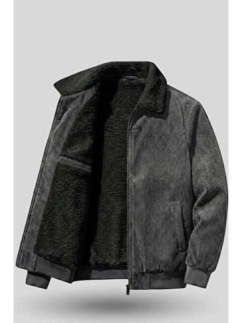 Genius Store Erkek Kadife Mont Pelüş Astarlı Tam Fermuarlı Gömlek Yaka Spor Mont - S000505246-33408