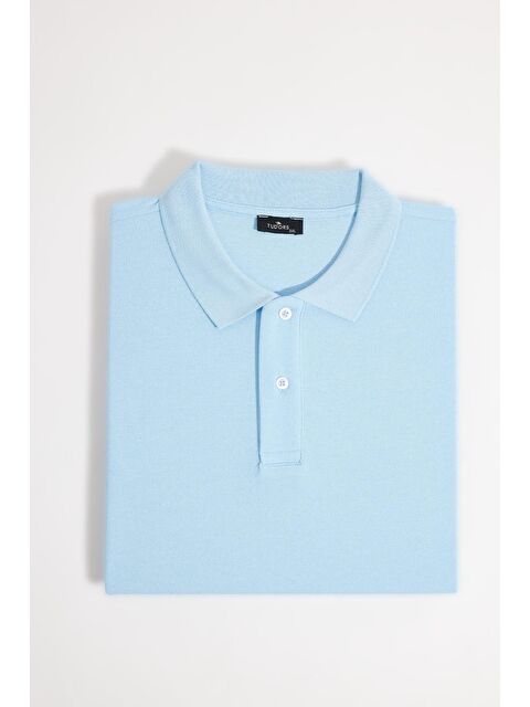 TUDORS Erkek Big Size Büyük Beden %100 Pamuk Düz Pike Mavi Polo Yaka Tişört - S000519643-17437