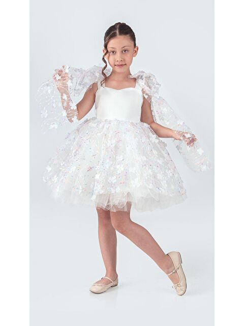 Mnk Baby & Kids Çiçek Brode Desen İmeros Kız Abiye M00736 - S000384741-20063