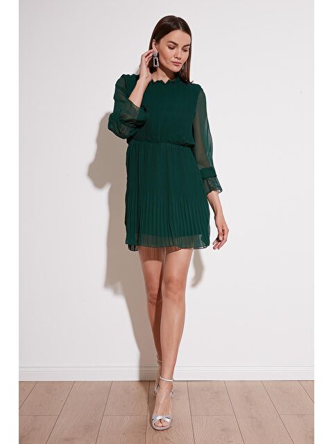 Lela Kol Detaylı Pileli Şifon Mini Elbise 611SHN03 - S000001192-18709