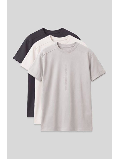 Tommylife Oversize Fit Baskılı 3lü Paket  Antrasit-Ekru-Taş Erkek Çocuk T-Shirt - 11301 - S000518355-37188