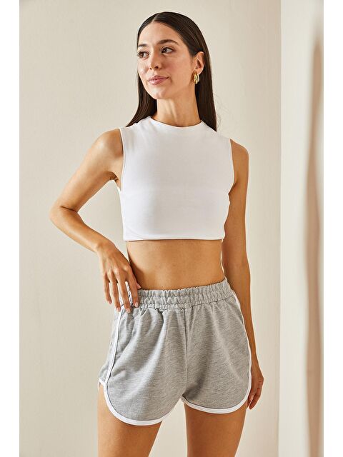 Xhan Gri Yanı Biye Detaylı Şort - S000225989-20600