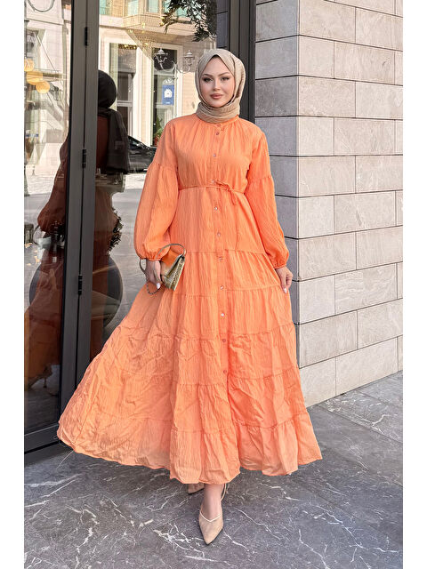 Locco Moda Kadın Astarlı Tül Elbise Turuncu