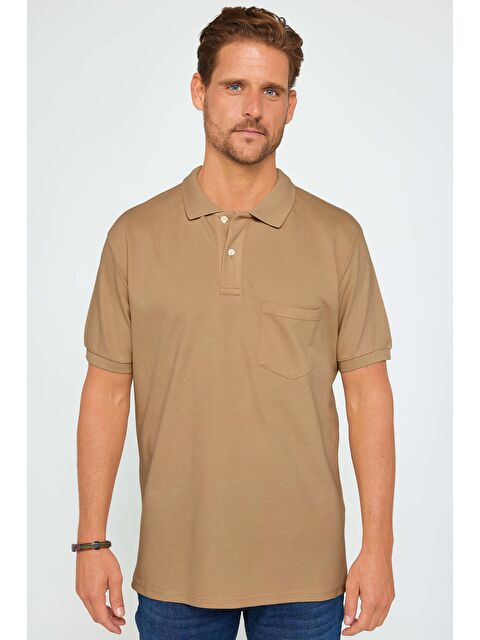 TUDORS Erkek Regular Fit Klasik Kesim %100 Pamuk Düz Pike Kahverengi Polo Yaka Tişört - S000519664-19413