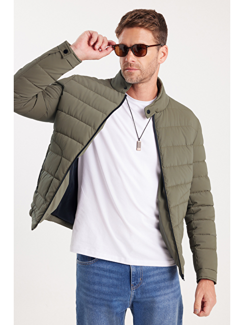 TUDORS Erkek Regular Fit Klasik Kesim Dik Yaka Çift Cepli Sıcak Tutan Haki Şişme Mont - S000521956-18547