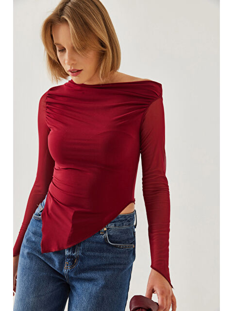 SHADE Kadın Tül Detay Asimetrik Kesim Bluz - S000375200-19951